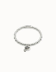 Beaded Stretch Bracelet With Heart And Black Crystal