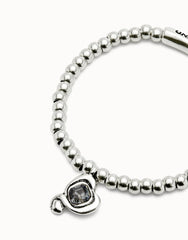 Beaded Stretch Bracelet With Heart And Black Crystal