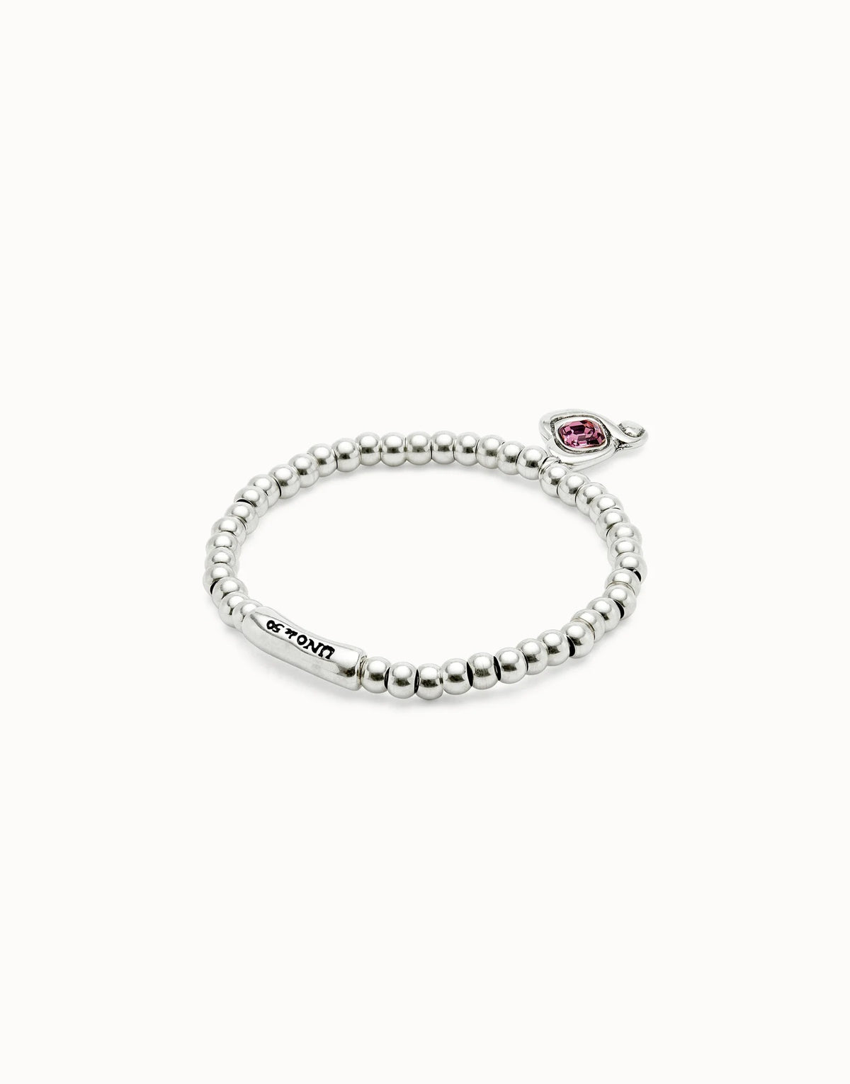 Beaded Stretch Bracelet With Heart And Pink Crystal