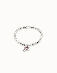 Beaded Stretch Bracelet With Heart And Pink Crystal