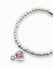 Beaded Stretch Bracelet With Heart And Pink Crystal