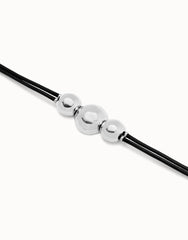 Leather Bracelet With Three Large Beads - Silver