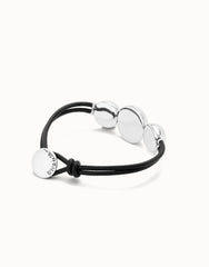 Leather Bracelet With Three Large Beads - Silver