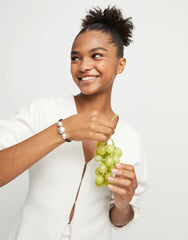 Leather Bracelet With Three Large Beads - Silver