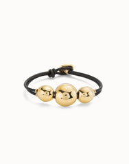 Leather Bracelet With Three Large Beads - Gold