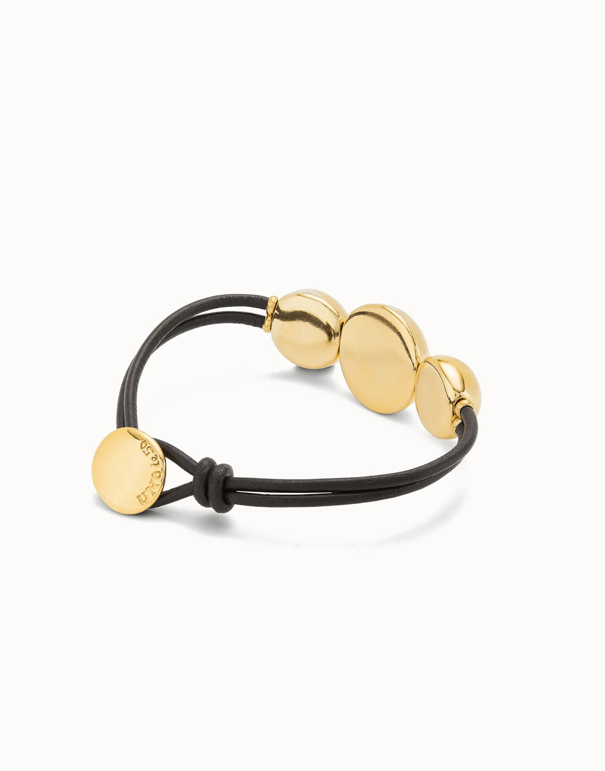 Leather Bracelet With Three Large Beads - Gold