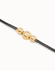 Leather Bracelet With Three Large Beads - Gold