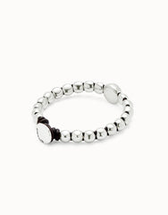 Leather Bracelet With A Large Bead - Silver
