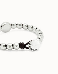 Leather Bracelet With A Large Bead - Silver