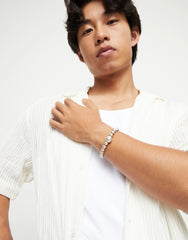 Leather Bracelet With A Large Bead - Silver