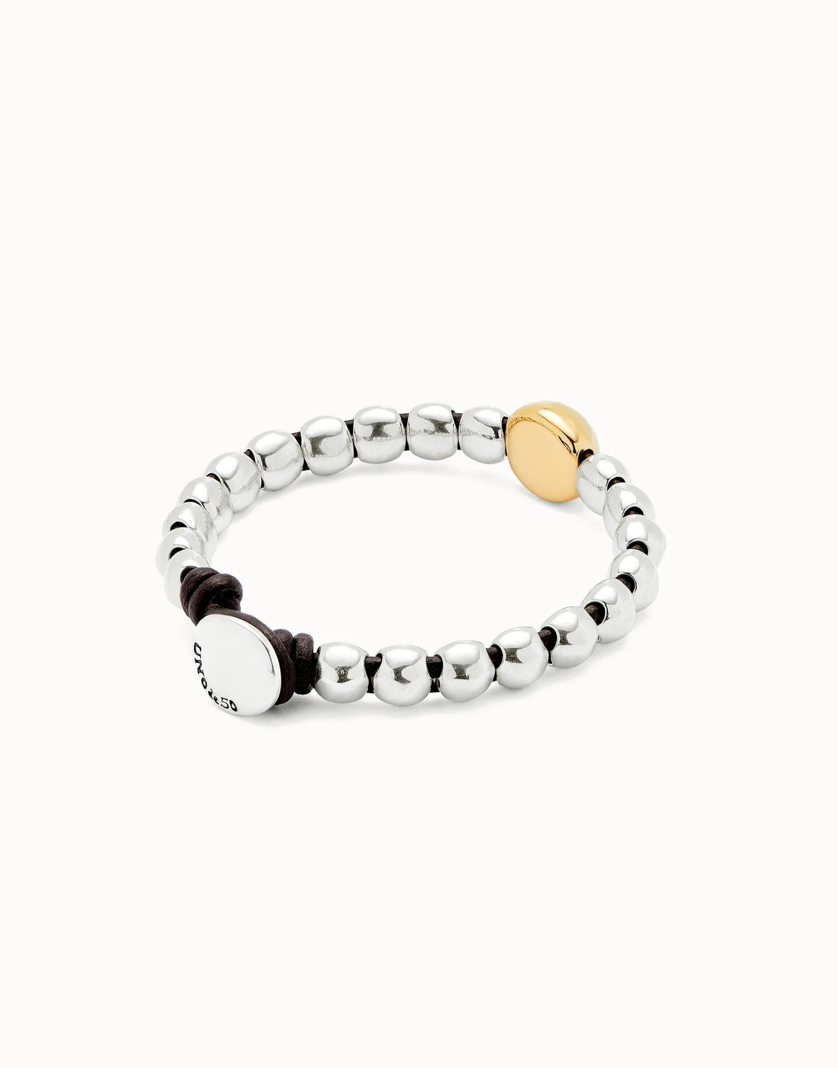 Leather Bracelet With A Large Bead - Gold