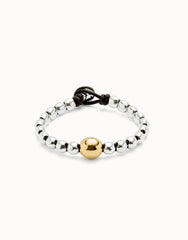 Leather Bracelet With A Large Bead - Gold