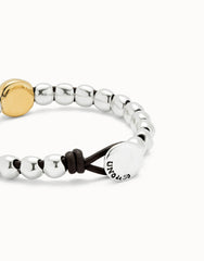 Leather Bracelet With A Large Bead - Gold