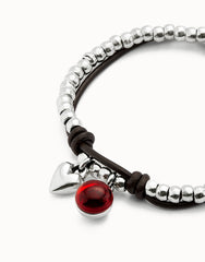 Leather Beaded Bracelet With Red Murano Glass