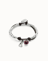 Leather Beaded Bracelet With Purple Murano Glass
