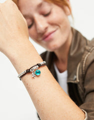 Leather Beaded Bracelet With Green Murano Glass