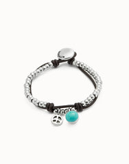 Leather Beaded Bracelet With Turquoise Murano Glass