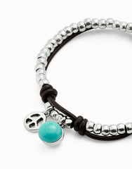 Leather Beaded Bracelet With Turquoise Murano Glass