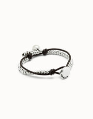 Leather Beaded Bracelet With Ivory Murano Glass