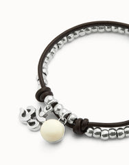 Leather Beaded Bracelet With Ivory Murano Glass