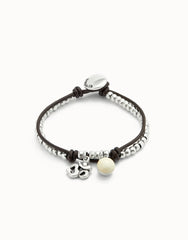 Leather Beaded Bracelet With Ivory Murano Glass