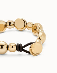 Leather Bracelet With Round Beads - Gold