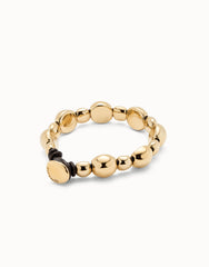 Leather Bracelet With Round Beads - Gold
