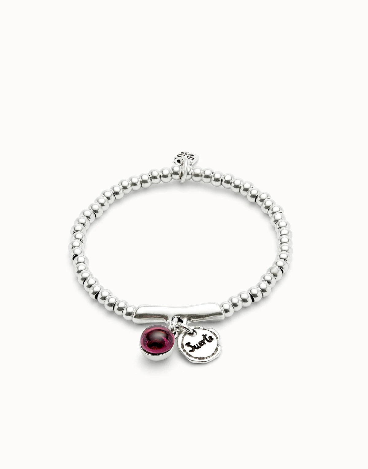 Beaded Stretch Bracelet With A Murano Glass And The Word Lucky