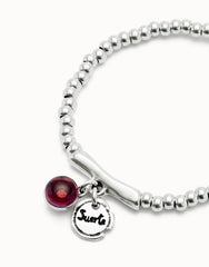 Beaded Stretch Bracelet With A Murano Glass And The Word Lucky