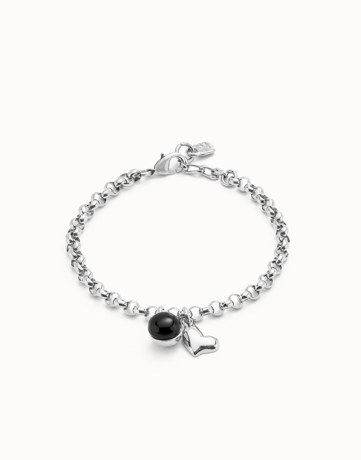 Link Chain Bracelet With Heart Charm And Murano Glass - Silver