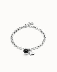 Link Chain Bracelet With Heart Charm And Murano Glass - Silver