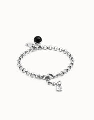 Link Chain Bracelet With Heart Charm And Murano Glass - Silver