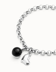 Link Chain Bracelet With Heart Charm And Murano Glass - Silver