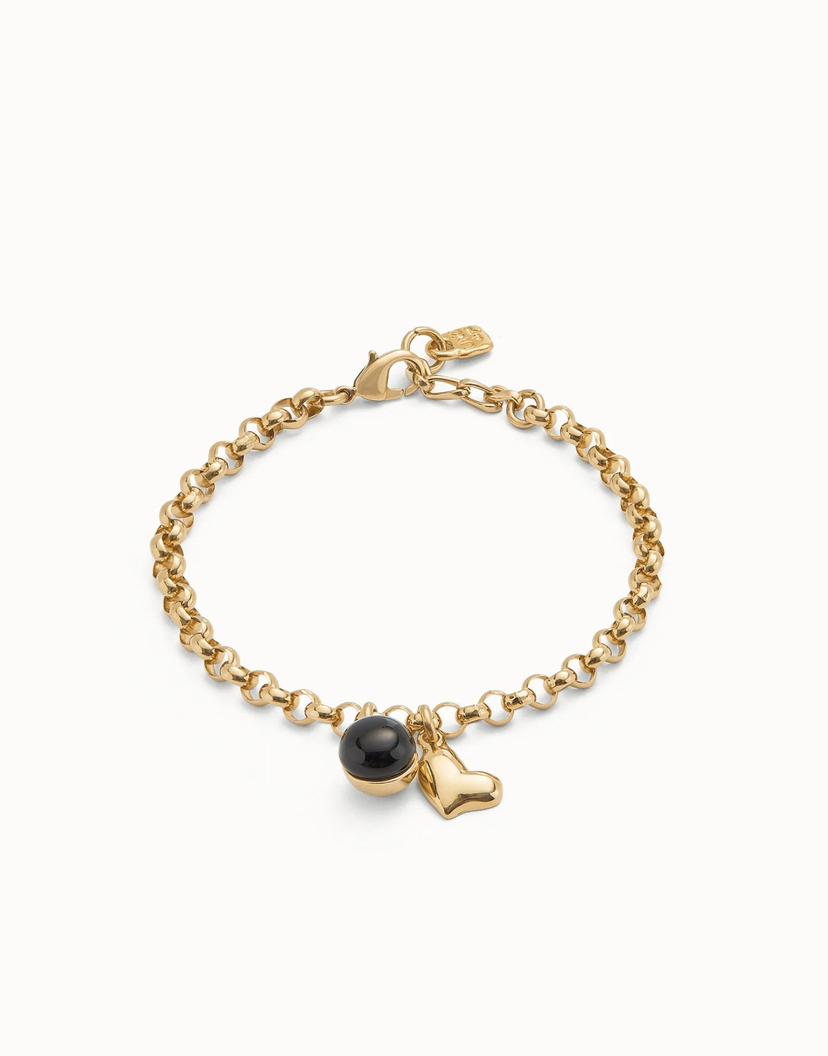 Link Chain Bracelet With Heart Charm And Murano Glass - Gold