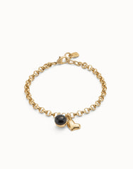 Link Chain Bracelet With Heart Charm And Murano Glass - Gold