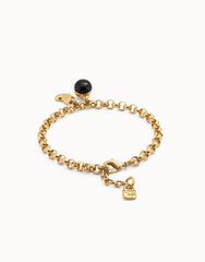 Link Chain Bracelet With Heart Charm And Murano Glass - Gold