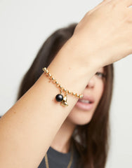 Link Chain Bracelet With Heart Charm And Murano Glass - Gold