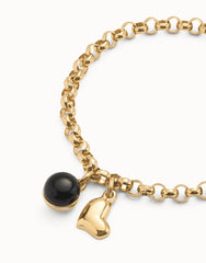 Link Chain Bracelet With Heart Charm And Murano Glass - Gold