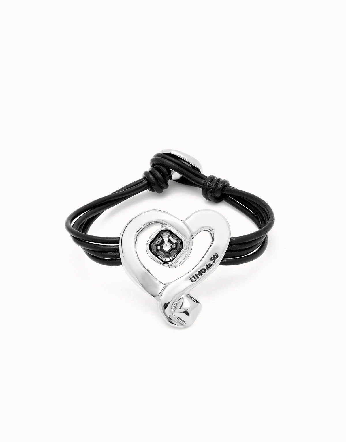 Multi Strand Leather Bracelet With A Heart - Silver