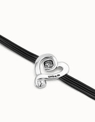 Multi Strand Leather Bracelet With A Heart - Silver