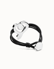 Multi Strand Leather Bracelet With A Heart - Silver
