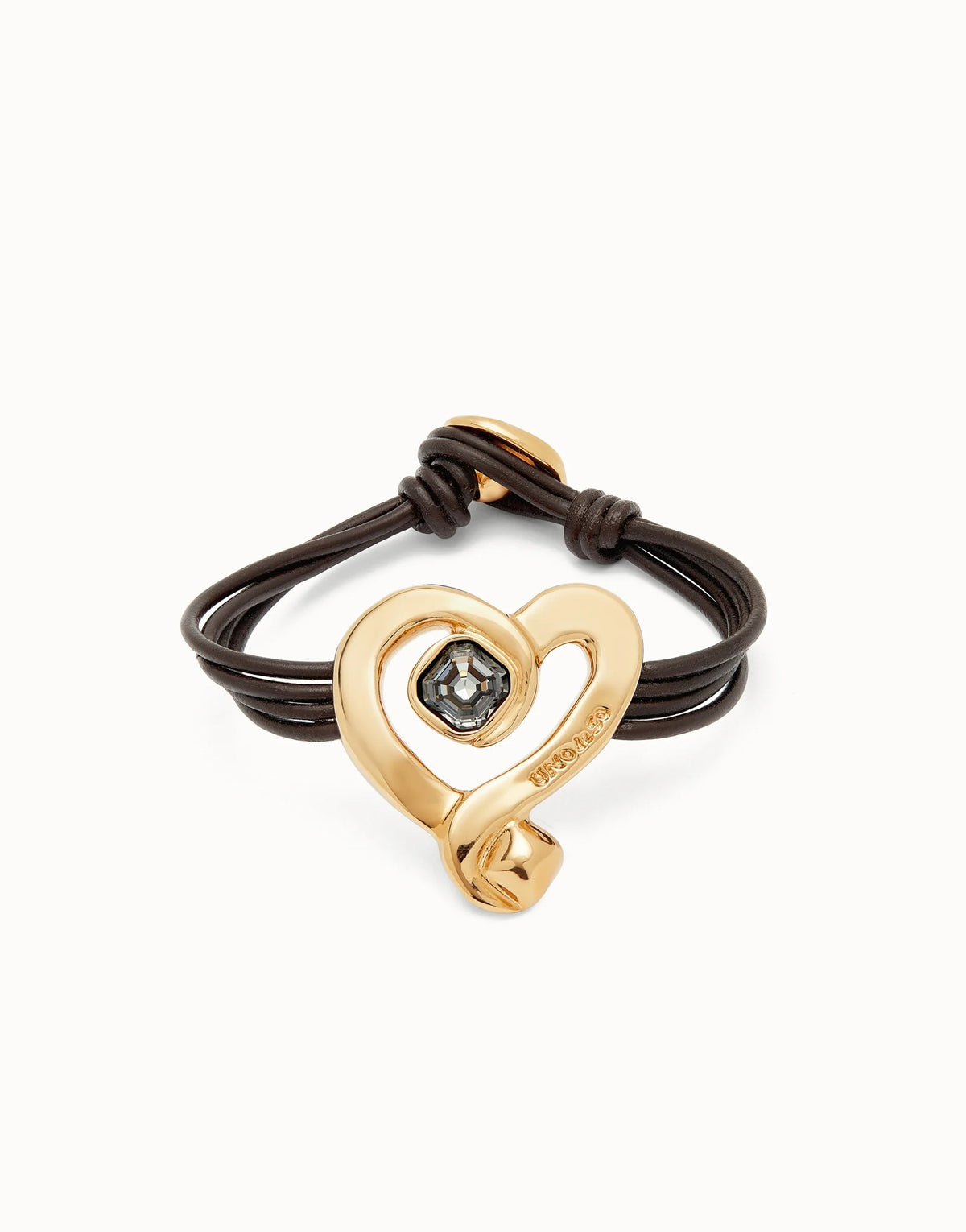 Multi Strand Leather Bracelet With A Heart - Gold
