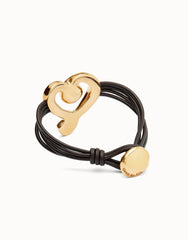 Multi Strand Leather Bracelet With A Heart - Gold
