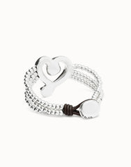 Multi Strand Leather Beaded Bracelet With A Heart
