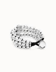 Three Strand Beaded Leather Bracelet - Silver