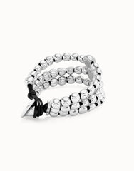 Three Strand Beaded Leather Bracelet - Silver