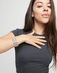 Three Strand Beaded Leather Bracelet - Silver