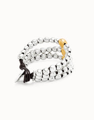 Three Strand Beaded Leather Bracelet - Gold