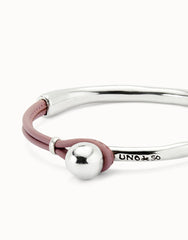 Bangle Bracelet With Lilac Leather - Silver