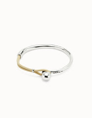 Bangle Bracelet With Ivory Leather - Silver